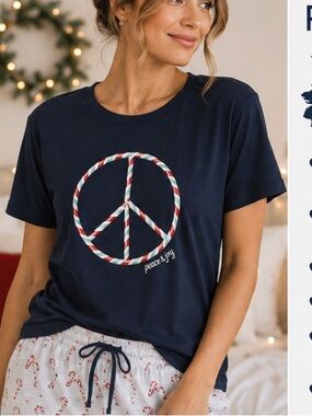 Old Navy Navy Blue Candy Cane Peace Sign Sleep Tee | M NWOT
